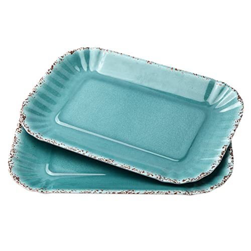 LOK-OSEMILE Gourmet Art Crackle Set of 2 100% Melamine Rectangular Serving Trays/Platters Aquamarine blue 12"