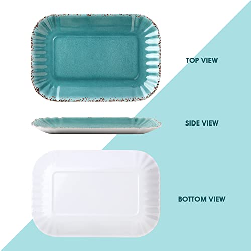 LOK-OSEMILE Gourmet Art Crackle Set of 2 100% Melamine Rectangular Serving Trays/Platters Aquamarine blue 12"