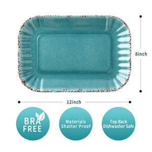 LOK-OSEMILE Gourmet Art Crackle Set of 2 100% Melamine Rectangular Serving Trays/Platters Aquamarine blue 12"