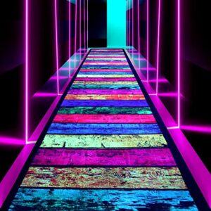 sebkq neon dance floor runner rugs, uv black light reaction non-slip carpet, glow in the dark party supplies for birthday, wedding, raves(118in×23in×0.39in)