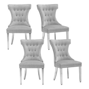 adochr modern velvet dining chairs set of 4, upholstered dining chair with stainless steel metal legs, chairs button tufted back, grey