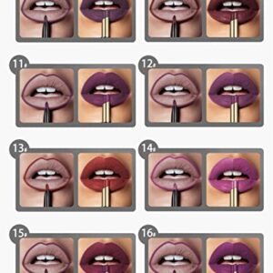 XIRUJNFD 16 Color Long Lasting Lipstick Lip Liner Combo, Dual Heads Lip Liner and Lipstick Set, Long Lasting Lipstick 24 Hour Waterproof, Matte Lip Liner (#13)