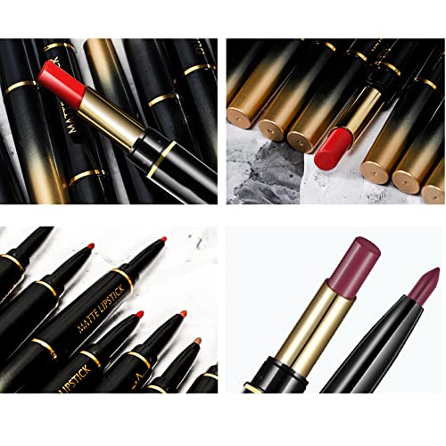 XIRUJNFD 16 Color Long Lasting Lipstick Lip Liner Combo, Dual Heads Lip Liner and Lipstick Set, Long Lasting Lipstick 24 Hour Waterproof, Matte Lip Liner (#13)