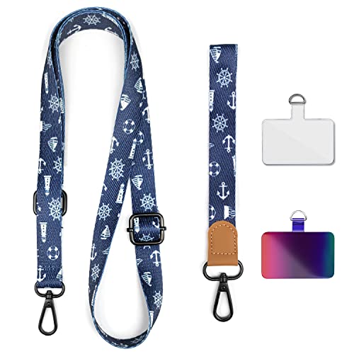 Cruise Phone Lanyard for Men,CellPhone Crossbody Straps Leash Smartphone Adjustable Wrist Strap Necklace,Cell Phone Tether Phone Accessories for Teens Teacher Multifuctional Nylon Shoulder Tether Blue