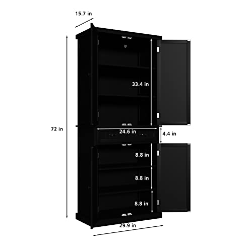 HLR 72" Freestanding Kitchen Pantry Storage Cabinet with Doors and Adjustable Shelves, Pantry Cupboard Cabinet for Kitchen, Bathroom or Hallway, Black