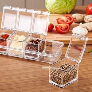 inheming 4 PCS Seasoning Box, Clear Acrylic Spice Pots with Cover and Spoon, Kitchen Storage Container Condiment Jars with Tray