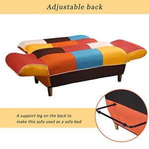 EMKK Convertible Futon Sofa Bed with 2 Pillows, Loveseat Sleeper, Recliner Couch with Adjustable Armrest and Wood Legs,3-Angle Backrest for Living Room Furniture Apartment Small Space, Colorful