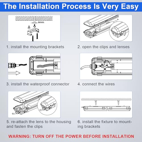 4FT LED Vapor Tight Lights, 40W-50W-60W Selectable,3CCT 3000K-4000K-5000K LED Vapor Proof Light, IP66 100-277V LED Shop Light for Car Wash, Garage, Walk-in Freezer, UL&DLC Listed (6 Pack)