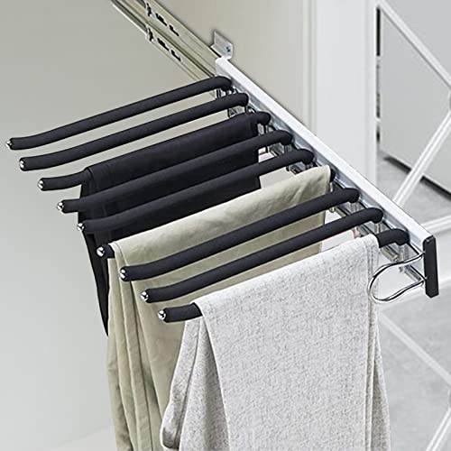 9-Arm Closet Pants Hanger,Pull Out Pants Rack Right/Left Mounted Trousers Rack,Space Saving Pants Rack Jeans Hangers with Non-Slip Pants Hanger Closet Organizer for Jeans,Pants,Ties,Slacks (Left)