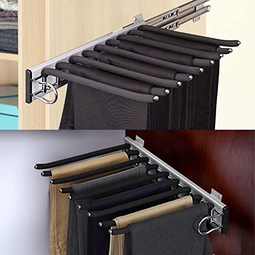 9-Arm Closet Pants Hanger,Pull Out Pants Rack Right/Left Mounted Trousers Rack,Space Saving Pants Rack Jeans Hangers with Non-Slip Pants Hanger Closet Organizer for Jeans,Pants,Ties,Slacks (Left)