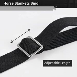 Premium Horse Blanket Sheet Leg Straps, Replacement Stretchy Belly Strap with Swivel Snaps and Loop End, Adjustable Length from 22 to 40 Inch Black (2 Pcs)