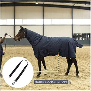 Premium Horse Blanket Sheet Leg Straps, Replacement Stretchy Belly Strap with Swivel Snaps and Loop End, Adjustable Length from 22 to 40 Inch Black (2 Pcs)