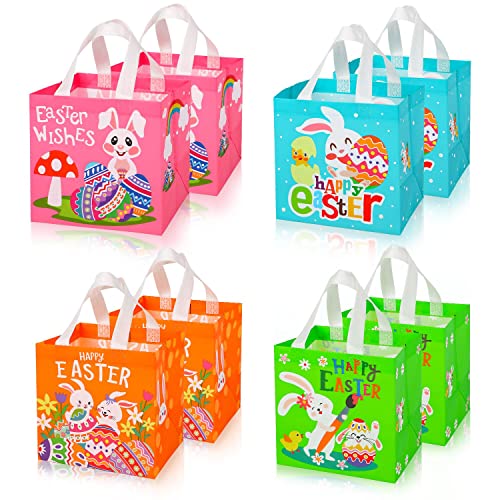 SULOLI Easter Gift Bags, Easter Non-Woven Grocery Shopping Bags With Handles for Holiday Party(8 Pack)