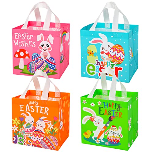 SULOLI Easter Gift Bags, Easter Non-Woven Grocery Shopping Bags With Handles for Holiday Party(8 Pack)