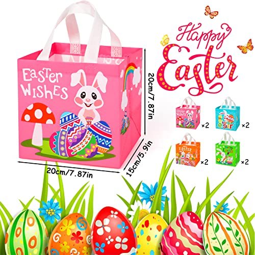 SULOLI Easter Gift Bags, Easter Non-Woven Grocery Shopping Bags With Handles for Holiday Party(8 Pack)