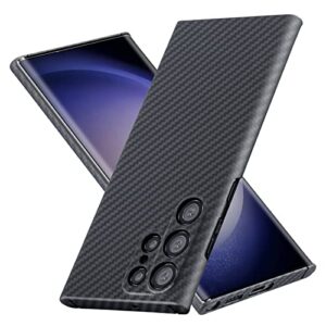 carbon fiber samsung galaxy s23 ultra 6.8" case, slim aramid, lightweight, anti-scratch, wireless charging support-black