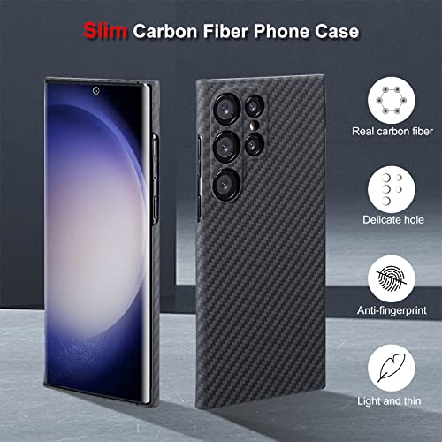 Carbon Fiber Samsung Galaxy S23 Ultra 6.8" Case, Slim Aramid, Lightweight, Anti-Scratch, Wireless Charging Support-Black