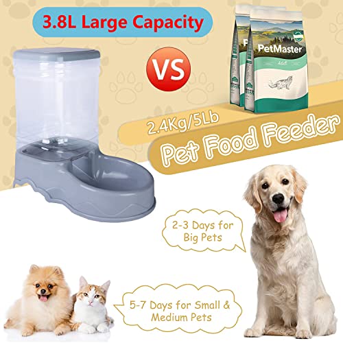 Makikuser Automatic Cat Feeders, 3.8L Cat Feeder Gravity Cat Food Dispenser with Clear Food Bottle and Easy-Grab Base for Dogs Cats Pets Animals (Gray)