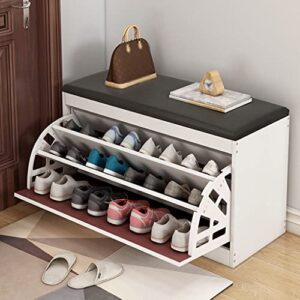 NIZAME Shoes Storage Cabinet with 3 Flip Racks, Tipping Bucket Shoes Organizer with Cushion for Heels, Slippers, Living Room, and Corridor, 39.3″L X 11.8″W X 20″H