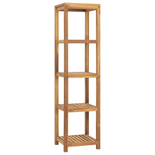 QZZCED 4-Tier Bathroom Storage Rack ,Display Rack for Living ,Floor Standing Unit,Wood Wall Magazine Rack, for Bedroom,Living Room,Office,Solid Wood Teak 16.5"x16.5"x65"