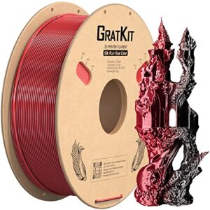gratkit silk dual color pla filament, coextrusion pla filament 1.75mm, -0.03mm, 1kg/roll, silk pla black & red