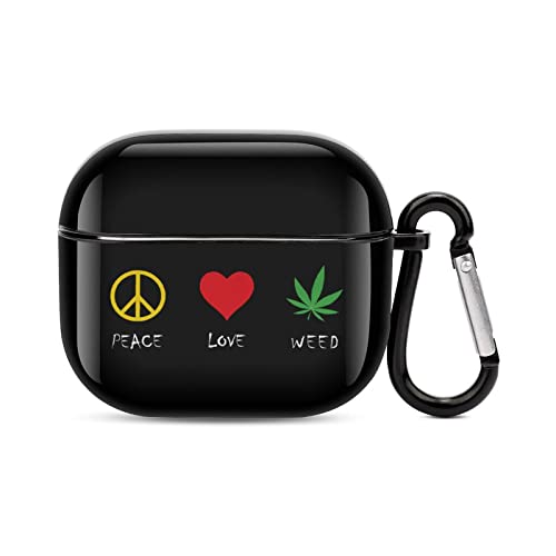 Peace Love Weed Bluetooth Earbuds Case Cover Compatible for Airpods 3 Protective Box with Keychain Cute