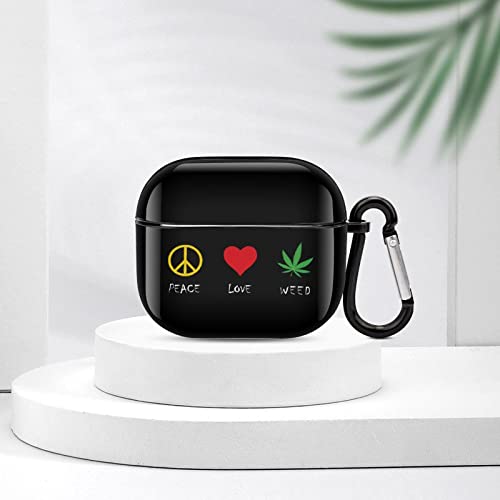 Peace Love Weed Bluetooth Earbuds Case Cover Compatible for Airpods 3 Protective Box with Keychain Cute