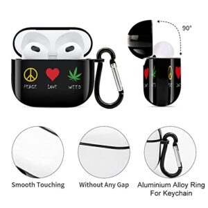 Peace Love Weed Bluetooth Earbuds Case Cover Compatible for Airpods 3 Protective Box with Keychain Cute