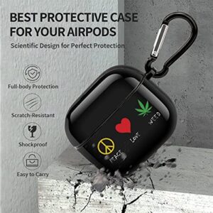 Peace Love Weed Bluetooth Earbuds Case Cover Compatible for Airpods 3 Protective Box with Keychain Cute