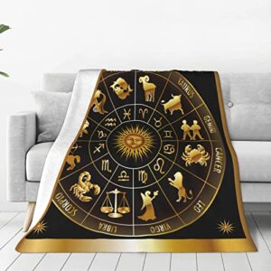wheel zodiac constellation round with sun moon throw blanket, soft lightweight fleece throws for kids, men, women,warm microfiber fuzzy blanket for bed living room sofa couch 50"x40"