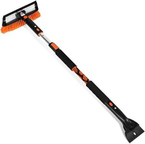snow moover 58" extendable snow brush with detachable ice scraper for car | 11" wide squeegee & bristle head | size: truck, car, suv, & rv | lightweight aluminum body with ergonomic grip