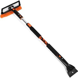 Snow MOOver 58" Extendable Snow Brush with Detachable Ice Scraper for Car | 11" Wide Squeegee & Bristle Head | Size: Truck, Car, SUV, & RV | Lightweight Aluminum Body with Ergonomic Grip