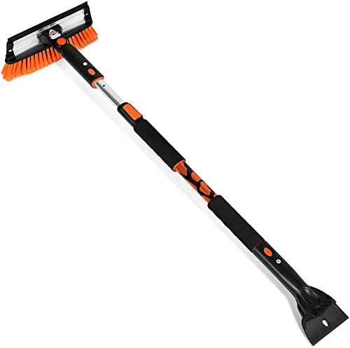 Snow MOOver 58" Extendable Snow Brush with Detachable Ice Scraper for Car | 11" Wide Squeegee & Bristle Head | Size: Truck, Car, SUV, & RV | Lightweight Aluminum Body with Ergonomic Grip