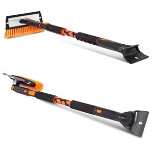 Snow MOOver 58" Extendable Snow Brush with Detachable Ice Scraper for Car | 11" Wide Squeegee & Bristle Head | Size: Truck, Car, SUV, & RV | Lightweight Aluminum Body with Ergonomic Grip