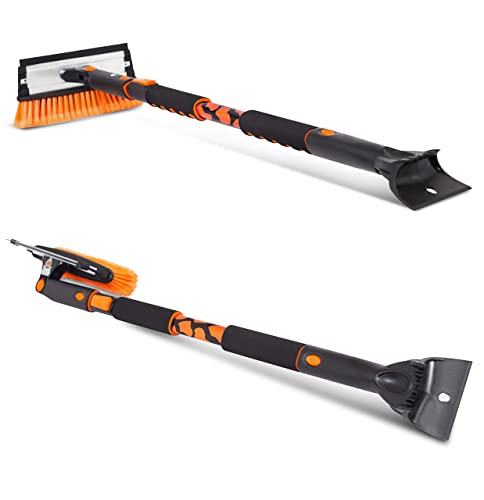 Snow MOOver 58" Extendable Snow Brush with Detachable Ice Scraper for Car | 11" Wide Squeegee & Bristle Head | Size: Truck, Car, SUV, & RV | Lightweight Aluminum Body with Ergonomic Grip