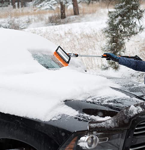 Snow MOOver 58" Extendable Snow Brush with Detachable Ice Scraper for Car | 11" Wide Squeegee & Bristle Head | Size: Truck, Car, SUV, & RV | Lightweight Aluminum Body with Ergonomic Grip