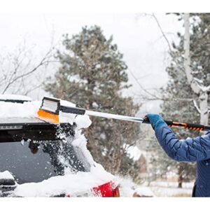 Snow MOOver 58" Extendable Snow Brush with Detachable Ice Scraper for Car | 11" Wide Squeegee & Bristle Head | Size: Truck, Car, SUV, & RV | Lightweight Aluminum Body with Ergonomic Grip