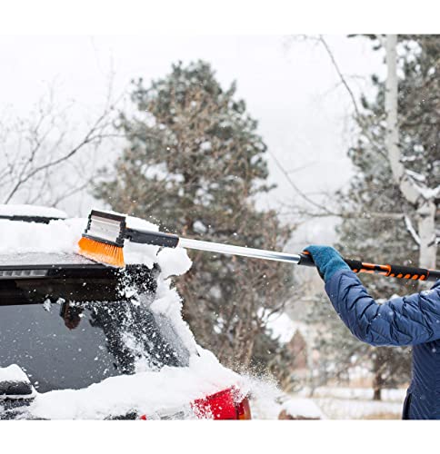 Snow MOOver 58" Extendable Snow Brush with Detachable Ice Scraper for Car | 11" Wide Squeegee & Bristle Head | Size: Truck, Car, SUV, & RV | Lightweight Aluminum Body with Ergonomic Grip