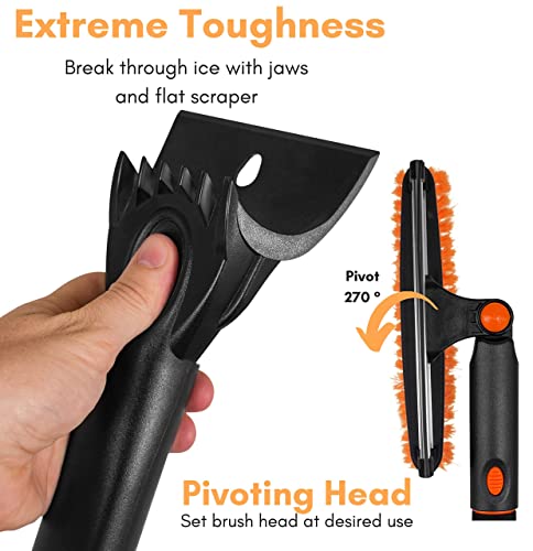 Snow MOOver 58" Extendable Snow Brush with Detachable Ice Scraper for Car | 11" Wide Squeegee & Bristle Head | Size: Truck, Car, SUV, & RV | Lightweight Aluminum Body with Ergonomic Grip