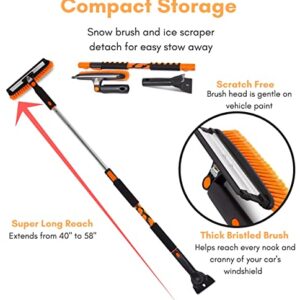 Snow MOOver 58" Extendable Snow Brush with Detachable Ice Scraper for Car | 11" Wide Squeegee & Bristle Head | Size: Truck, Car, SUV, & RV | Lightweight Aluminum Body with Ergonomic Grip