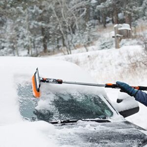 Snow MOOver 58" Extendable Snow Brush with Detachable Ice Scraper for Car | 11" Wide Squeegee & Bristle Head | Size: Truck, Car, SUV, & RV | Lightweight Aluminum Body with Ergonomic Grip