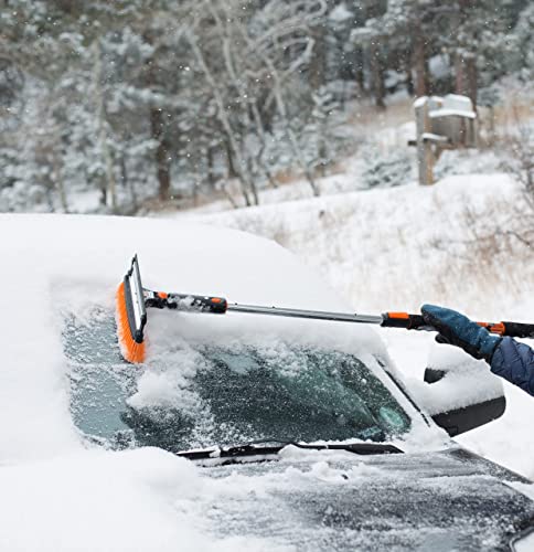 Snow MOOver 58" Extendable Snow Brush with Detachable Ice Scraper for Car | 11" Wide Squeegee & Bristle Head | Size: Truck, Car, SUV, & RV | Lightweight Aluminum Body with Ergonomic Grip