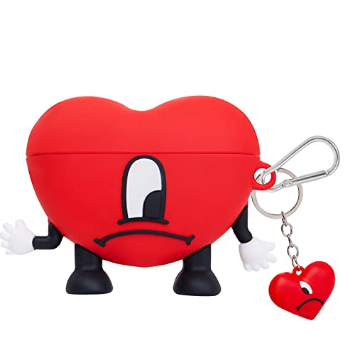 Bad& Bunny Merch,Case for AirPods Pro 2 , un Verano sin ti Cartoon Cute Design Soft Protective Cover with Keychain Compatible with AirPods Pro Generation (Red Heart )