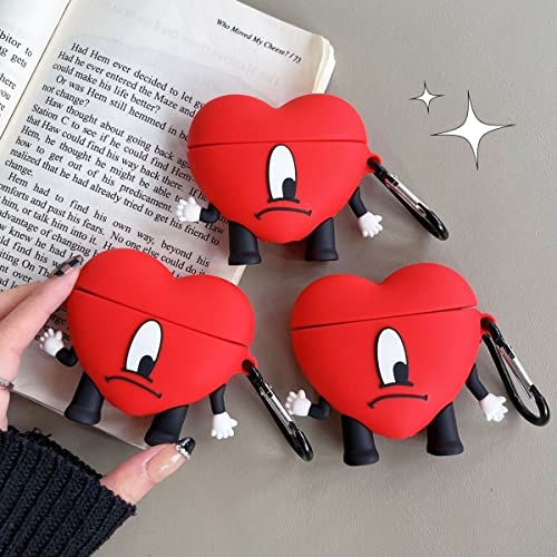 Bad& Bunny Merch,Case for AirPods Pro 2 , un Verano sin ti Cartoon Cute Design Soft Protective Cover with Keychain Compatible with AirPods Pro Generation (Red Heart )