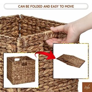 IsVie Woven Hyacinth Storage Baskets 2 Pack, Rectangle Storage Container Organizer Baskets with Built-in Handles Home Organizing Laundry Organizer Cube Baskets (Brown, Set of 2)