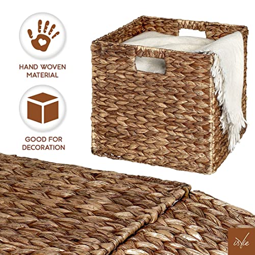 IsVie Woven Hyacinth Storage Baskets 2 Pack, Rectangle Storage Container Organizer Baskets with Built-in Handles Home Organizing Laundry Organizer Cube Baskets (Brown, Set of 2)