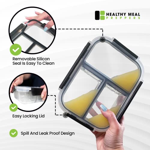 [1 Pack] Meal Prep Containers with Lids - Reusable Glass Food Prep Containers - 3 Compartment