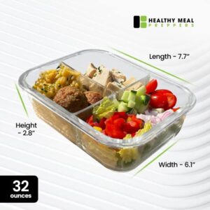 [1 Pack] Meal Prep Containers with Lids - Reusable Glass Food Prep Containers - 3 Compartment