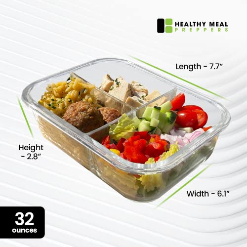 [1 Pack] Meal Prep Containers with Lids - Reusable Glass Food Prep Containers - 3 Compartment