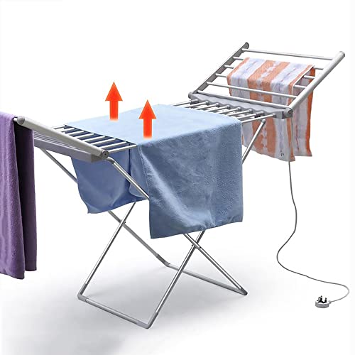 ERUSO Clothes Airer 20 Bars Winged Electric Heated Clothes Airer, Folding Laundry Drying Rack Heating Hanger, Saves Energy, for Clothing, Bedding, Towels